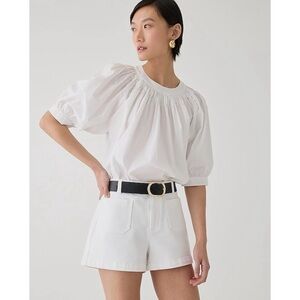NWT J.Crew Smock Neck Puff Sleeve Cotton Poplin White Top Women's Size 2X